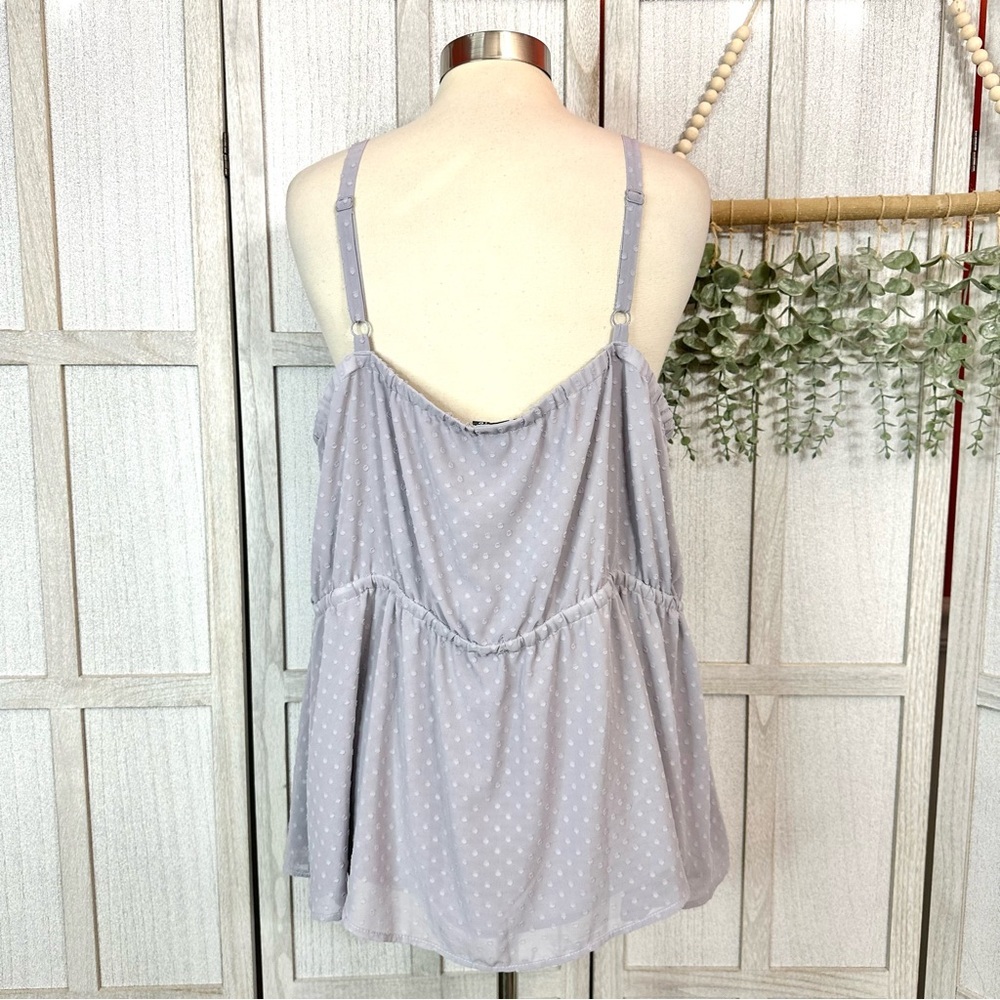 Torrid Gray Lilac Ruffle Front Chiffon Clip Dot Cami Blouse Plus Size 3X 3 22/24 - Picture 11 of 15